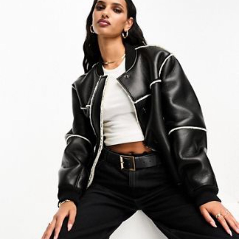 Faux Leather Bomber